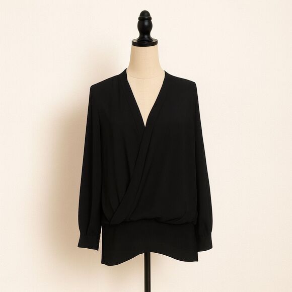 Forever 21 SZ M Black High Low Faux Wrap Blouse - Picture 1 of 3